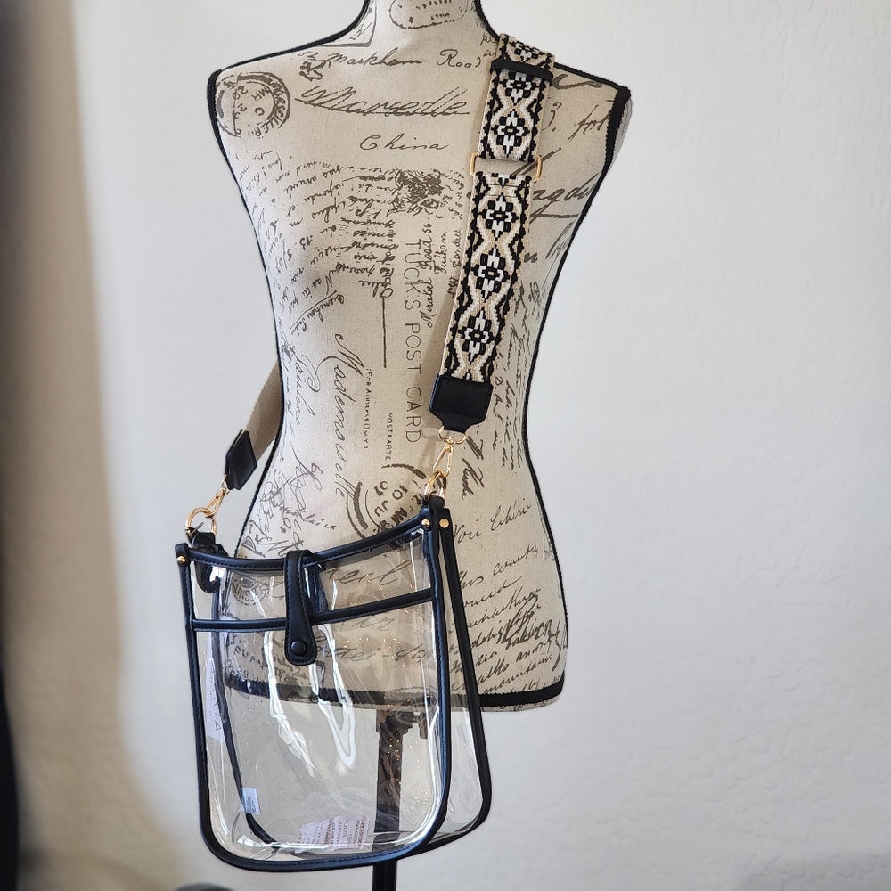 CLEAR BLACK Crossbody 11x12 Messenger Cross Body Bag Purse Thick Strap